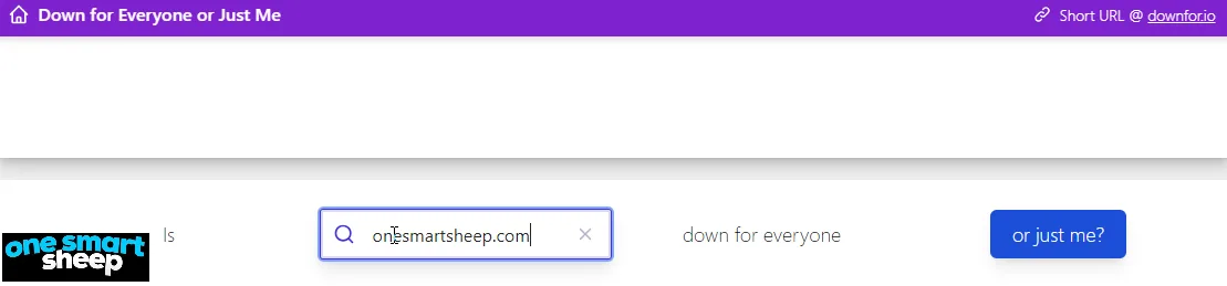 Down for Everyone or Just Me site with onesmartsheep.com typed into the search field beside the or just me button