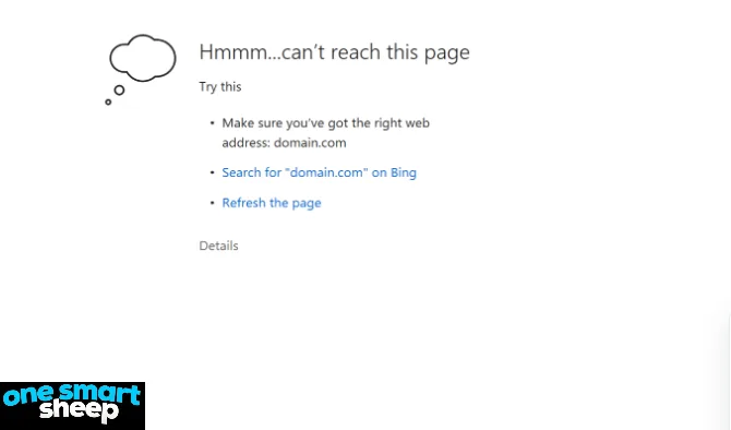 Microsoft Edge error page reading Hmmm, can't reach this page, suggesting checking the address or refreshing