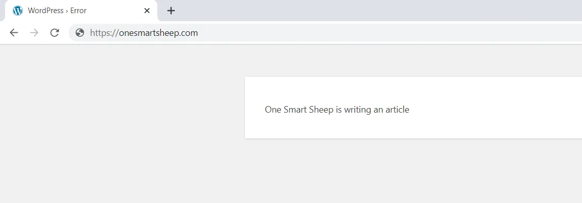 Browser showing onesmartsheep.com in maintenance mode with the message One Smart Sheep is writing an article