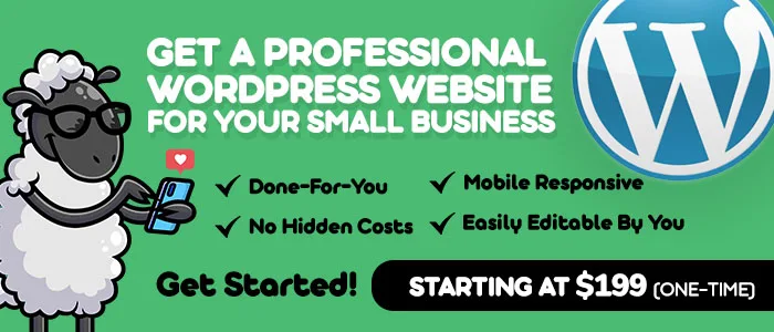 One Smart Sheep advert offering a professional WordPress website for small business from 199 dollars one time