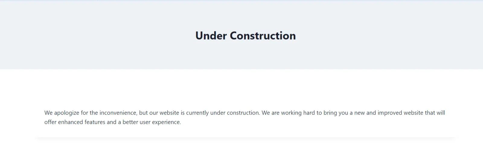 Published Under Construction page apologising for the inconvenience while the website is being rebuilt